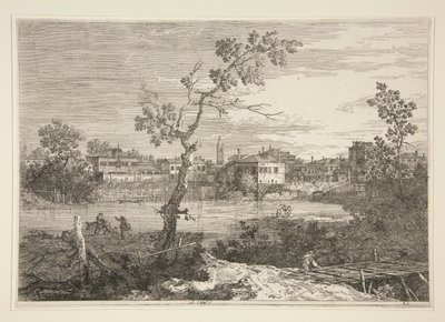 Vista de uma cidade à beira do rio, da série Vedute (Vistas) de Canaletto (Giovanni Antonio Canal)