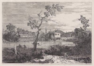 Vista de uma cidade à beira do rio, da série Vedute (Vistas) de Canaletto (Giovanni Antonio Canal)