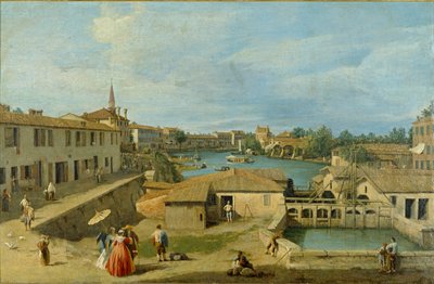 Uma vista de Dolo no Canal Brenta, c1725-1 de Canaletto