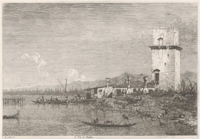 La Torre di Malghera Rostos em lugares existentes e inventados (título da série) Vedute altre prese da i Luoghi altre ideate da Antonio Canal (título da série) de Canaletto