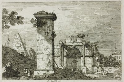 Paisagem com monumentos em ruínas, de Vedute de Canaletto