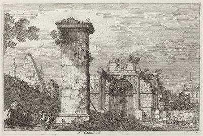 Paisagem com monumentos em ruínas [direita] de Canaletto