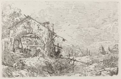 Paisagem com uma mulher em um poço [inferior esquerdo], c. 17351746. de Canaletto