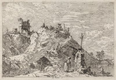 Paisagem com o peregrino em oração, c. 17351746. de Canaletto