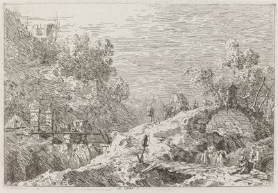 Paisagem de montanha com cinco pontes [inferior direito] de Canaletto