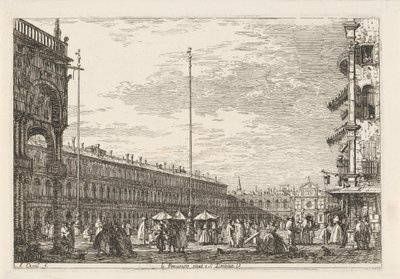 Piazza San Marco
Le procuratie niove e S. Ziminian V. (título sobre o objecto)
Faces sobre lugares existentes e inventados (título da série)
Vedute altre prese da i Luoghi altre ideate da Antonio Canal (título da série) de Canaletto