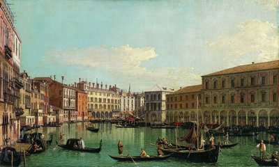 O Grande Canal, Veneza, olhando para o sul em direção à Ponte Rialto, década de 1730. de Giovanni Antonio Canal