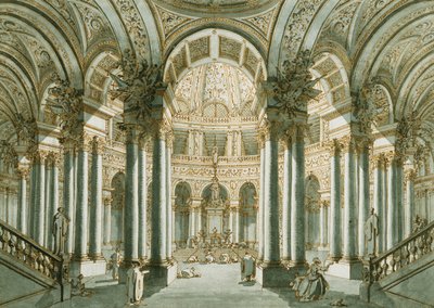 O interior de uma igreja, com figuras em oração, de Giovanni Antonio Canal