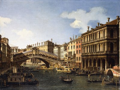 A ponte Rialto, Veneza, do sul, com o embarque do príncipe da Saxônia durante sua visita em 1740, de Giovanni Antonio Canal