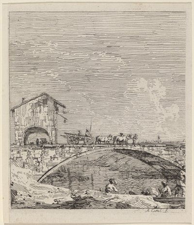 A carroça passando por uma ponte, c. 17351746. de Canaletto