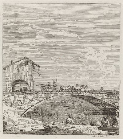 O vagão passando por uma ponte de Canaletto