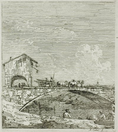 O vagão passando por uma ponte, de Vedute de Canaletto