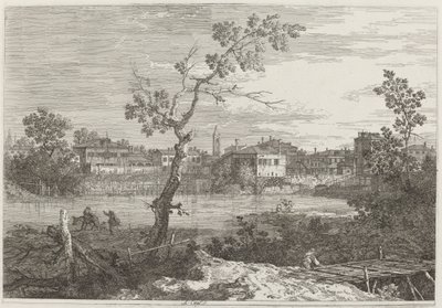 Vista de uma cidade na margem do rio, c. 17351746. de Canaletto
