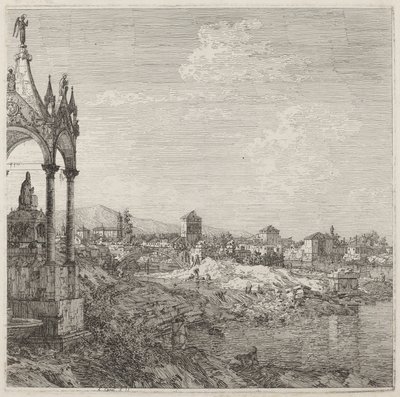 Vista de uma cidade com o túmulo de um bispo de Canaletto