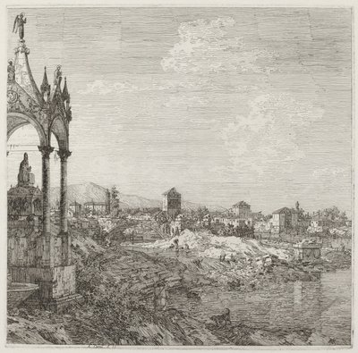Vista de uma cidade com o túmulo de um bispo, c. 17351746. de Canaletto