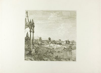 Vista de uma cidade com um túmulo de bispo, de Vedute de Canaletto