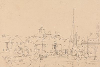 Esboço de Barcos à Vela Ancorados junto a uma Aldeia de Capt. Thomas Hastings