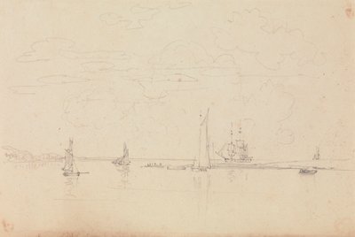Esboço de Barcos à Vela num Porto de Capt. Thomas Hastings
