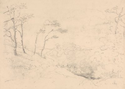 Esboço de Árvores e Colinas acima da Casa Agrícola Barton, Ilha de Wight de Capt. Thomas Hastings