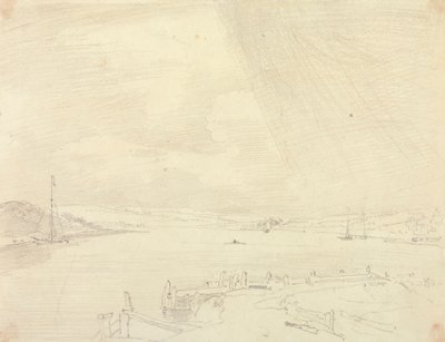 Esboço de uma Paisagem Litoral com Cais em Primeiro Plano, Ilha de Wight de Capt. Thomas Hastings