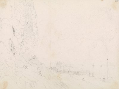Esboço de uma Aldeia à beira-mar perto de um penhasco de Capt. Thomas Hastings