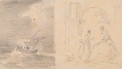 Esboço de um Navio em Tempestade e Esboço de um Agrupamento Familiar por um Arco de Capt. Thomas Hastings