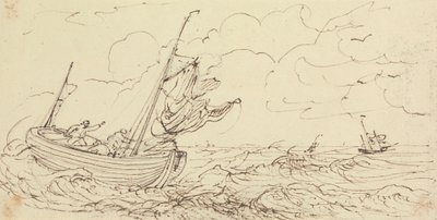 Esboço de um navio num mar tempestuoso de Capt. Thomas Hastings