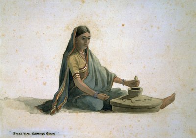 Esposa de Syce, moendo grãos, Índia de Captain Cornelius Francis James