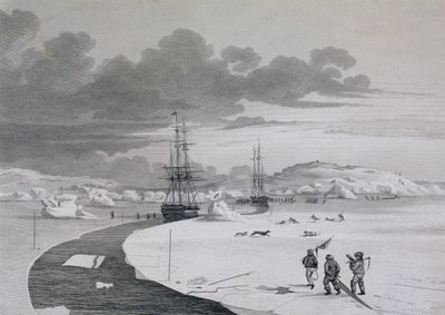 Cortando a Ilha de Inverno, em outubro de 1821, do Diário de uma Segunda Viagem para a Descoberta de uma Passagem do Noroeste do Atlântico para o Pacífico, realizada nos anos 1821-22-23, por William Edwar de Captain George Francis Lyon