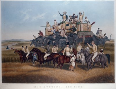 Caça ao porco: The Find, gravado e pub. por Srs Fores, c.1840 (gravura colorida) de Captain John (after) Platt