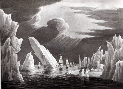 Passagem através do gelo, 16 de junho de 1818, gravado por D. Havell (foto bw) de Captain N. Rofs