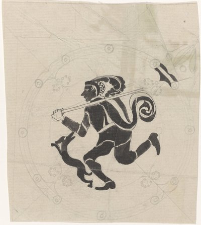 Desenho decorativo com caçador de lebres de Carel Adolph Lion Cachet