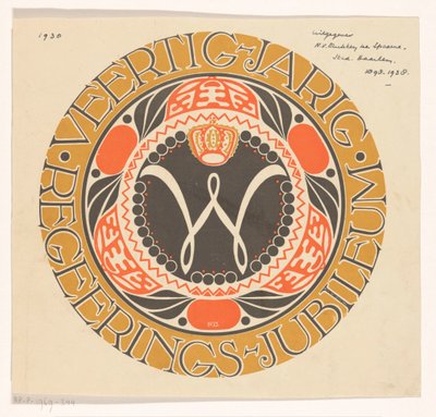 Emblema da Rainha Wilhelmina dos Países Baixos 40º jubileu do seu reinado de Carel Adolph Lion Cachet