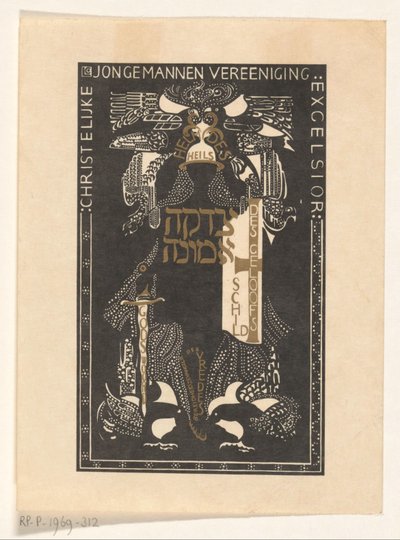 Ex-libris da Associação Cristã de Jovens Homens Excelsior de Carel Adolph Lion Cachet