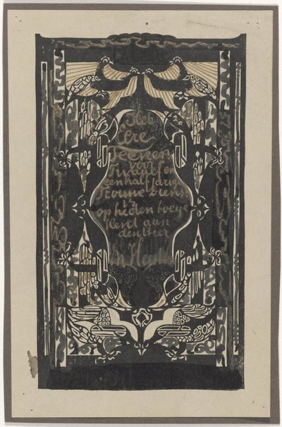 Desenho para um certificado que celebra doze anos e meio de serviço leal na Fábrica de Colas e Gelatinas de Carel Adolph Lion Cachet