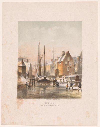 Canal congelado em Groningen Der Aa. (do Hoornsche Diep) (título no objeto) de Carel Christiaan Antony Last
