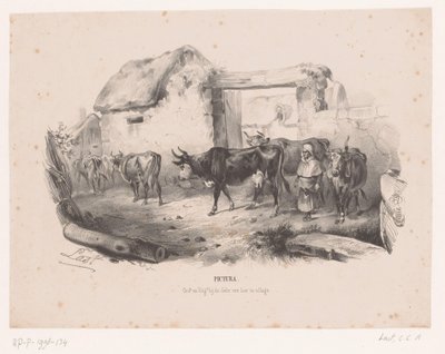 Rebanho de vacas com pastora Pictura (título da série no objeto) de Carel Christiaan Antony Last