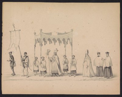 Mascarada dos estudantes de Utrecht, 1846 (placa 10)
Ilustração do desfile com trajes, retratando o in-tour de Philips II, Príncipe de Espanha, em Utrecht, a 3 de Outubro de 1549, realizado a 17 de Junho de 1846, por S. H. Estudantes de Utrecht de Carel Christiaan Antony Last