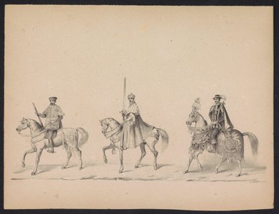 Máscara dos Estudantes de Utrecht, 1846 (ilustração 14) Representação da procissão fantasiada, representando a procissão de Filipe II, Príncipe da Espanha, em Utrecht, 3 de outubro de 1549, realizada em 17 de junho de 1846, por H.H. Estudantes de Utrechtsc de Carel Christiaan Antony Last
