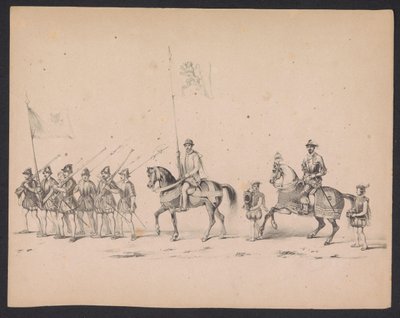 Máscara dos Estudantes de Utrecht, 1846 (ilustração 2) Representação da procissão fantasiada, representando a procissão de Filipe II, Príncipe da Espanha, em Utrecht, 3 de outubro de 1549, realizada em 17 de junho de 1846, por H.H. Estudantes de Utrechtsch de Carel Christiaan Antony Last