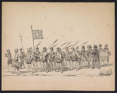Mascarada dos estudantes de Utrecht, 1846 (placa 22)
Ilustração do desfile com trajes, retratando o in-tour de Philips II, Príncipe de Espanha, em Utrecht, a 3 de Outubro de 1549, realizado a 17 de Junho de 1846, por S. H. Estudantes de Utrecht de Carel Christiaan Antony Last