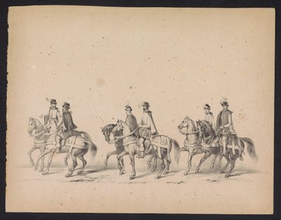 Máscara dos Estudantes de Utrecht, 1846 (ilustração 5) Representação da procissão fantasiada, representando a procissão de Filipe II, Príncipe da Espanha, em Utrecht, 3 de outubro de 1549, realizada em 17 de junho de 1846, por H.H. Estudantes de Utrechtsch de Carel Christiaan Antony Last