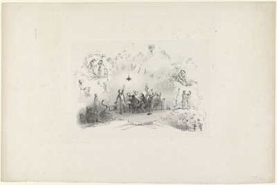 Desenho animado de Leiden almanaque estudantil, 1849
Io Vivat (título sobre o objecto) de Carel Christiaan Antony Last