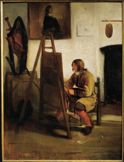 Jovem pintor no seu estúdio (pintura sobre tela) de Carel Fabritius