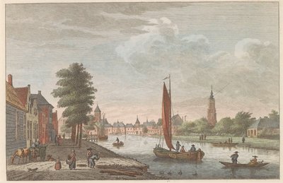 Vista de Amersfoort, c. 1790 Delft van de Vaart em exibição / Delft Prize du Cote de la riviere dit le Schie (título no objeto) de Carel Frederik Bendorp (I)