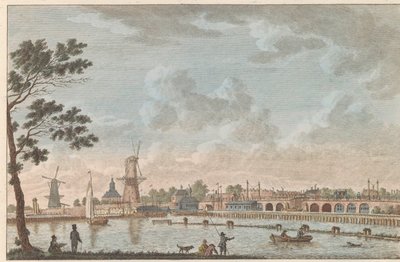 Gezicht op de Hogesluis, c. 1790 Hooge Amstel Sluis te Amsterdam / Ponte alta, chamada hoog sluis - anteriormente chamada de Ponte dos Amantes, tirada do lado do amstel mais tarde em Amsterdã (título no objeto) de Carel Frederik Bendorp (I)