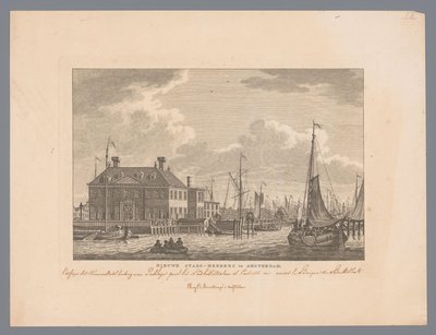 Vista do Nieuwe Stadsherberg no IJ em Amsterdã Nova pousada da cidade em Amsterdã (título no objeto) de Carel Frederik Bendorp (I)