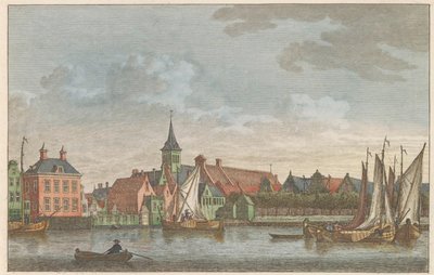 Lado leste de Zaandam, cerca de 1790 Igreja em Oost-Zaandam / Eglise à Oost-zaandam (título no objeto) de Carel Frederik Bendorp (I)