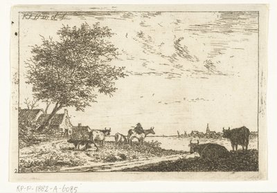 Paisagem fluvial com agricultor e vacas perto da quinta
Paisagens (título da série) de Carel Frederik Bendorp (I)