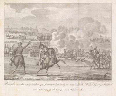 Príncipe Frederik é ferido em Wervik, 1793 Bataille de 13 de setembro de 1793, além do ferimento de H.D.H. Willem George Fredrik de Orange, ao lado de Werwick (título no objeto) de Carel Jacob de Huyser
